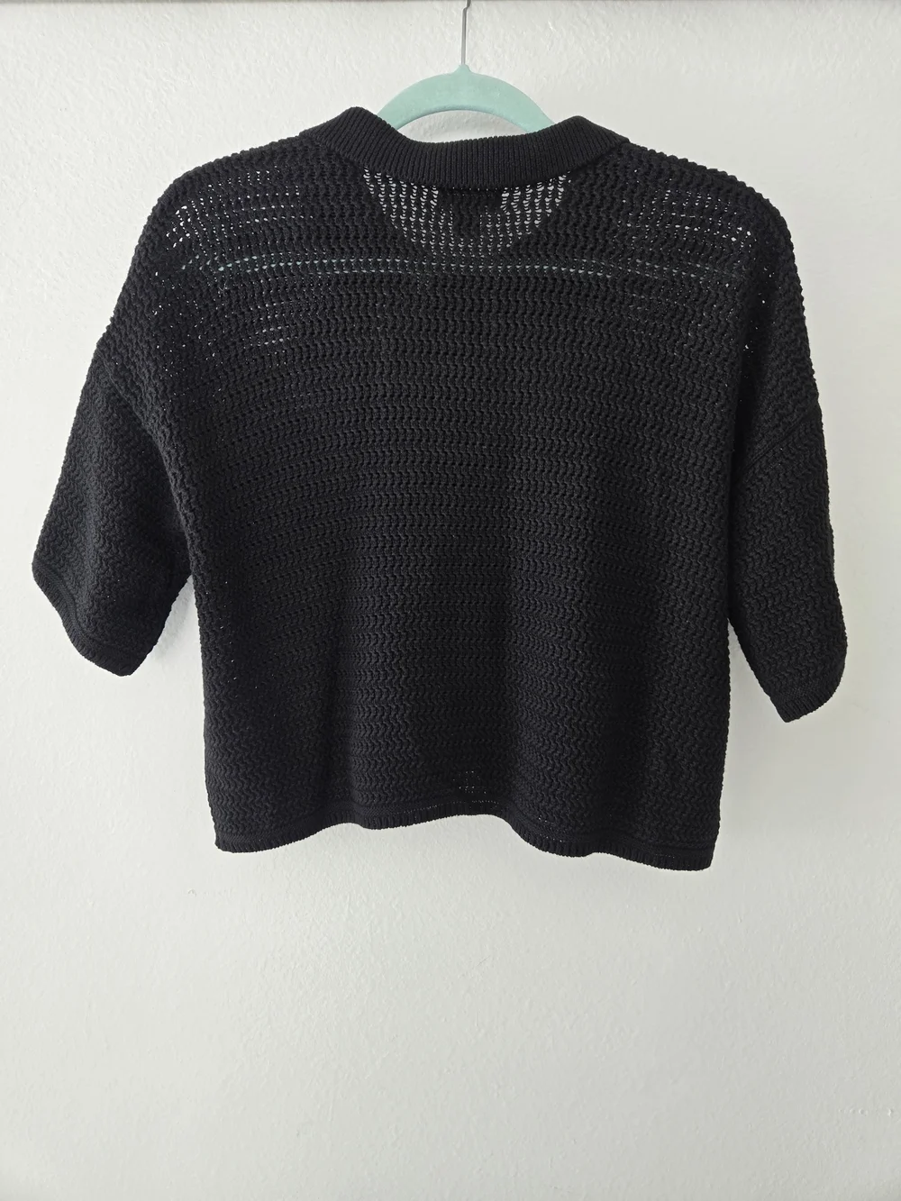 Halogen Black Short-Sleeve Knit Button-Front Top Cotton Size Small Short square